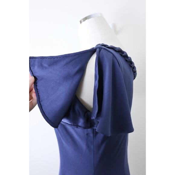 Roland Nivelais Size 6 100% Silk Sheath Cocktail Dress Pleated Hem Navy Blue - Picture 8 of 14